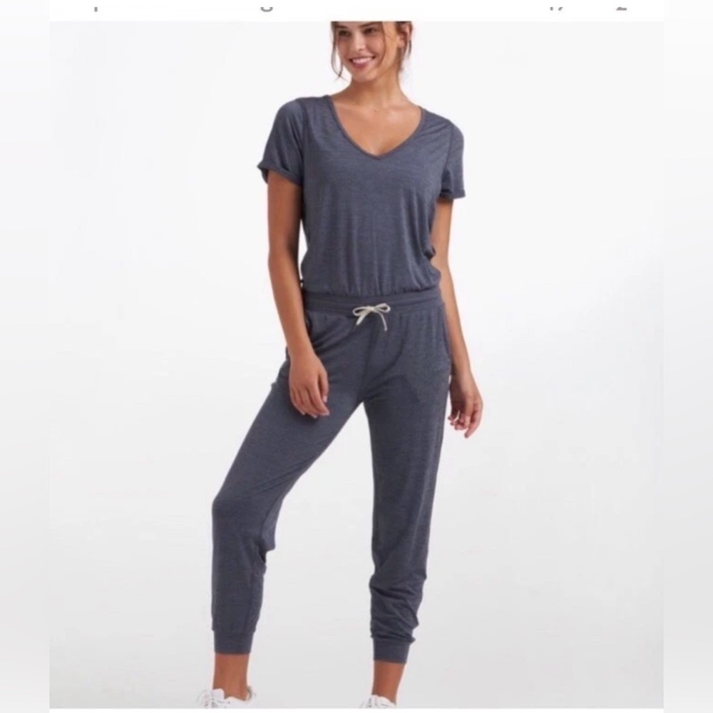 Vuori Azure Heather Short Sleeve V-Neck All Day Jumpsuit Women’s Sz. L